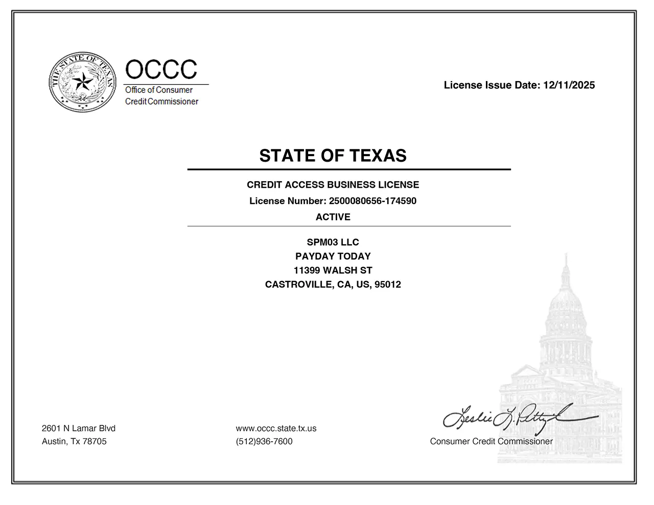 License SPM03 Texas